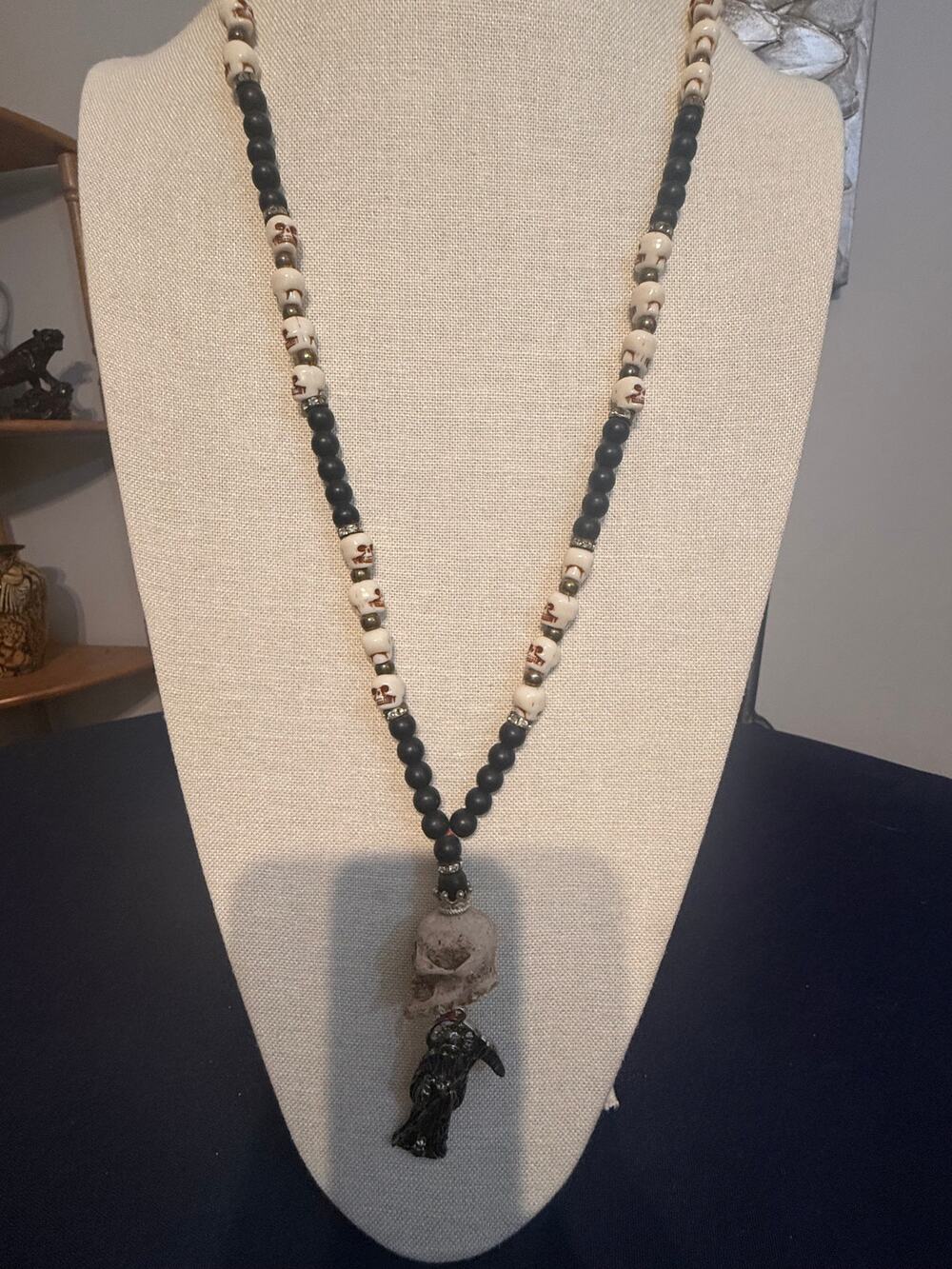 Gothic Skull Reaper Pendant Necklace 34”